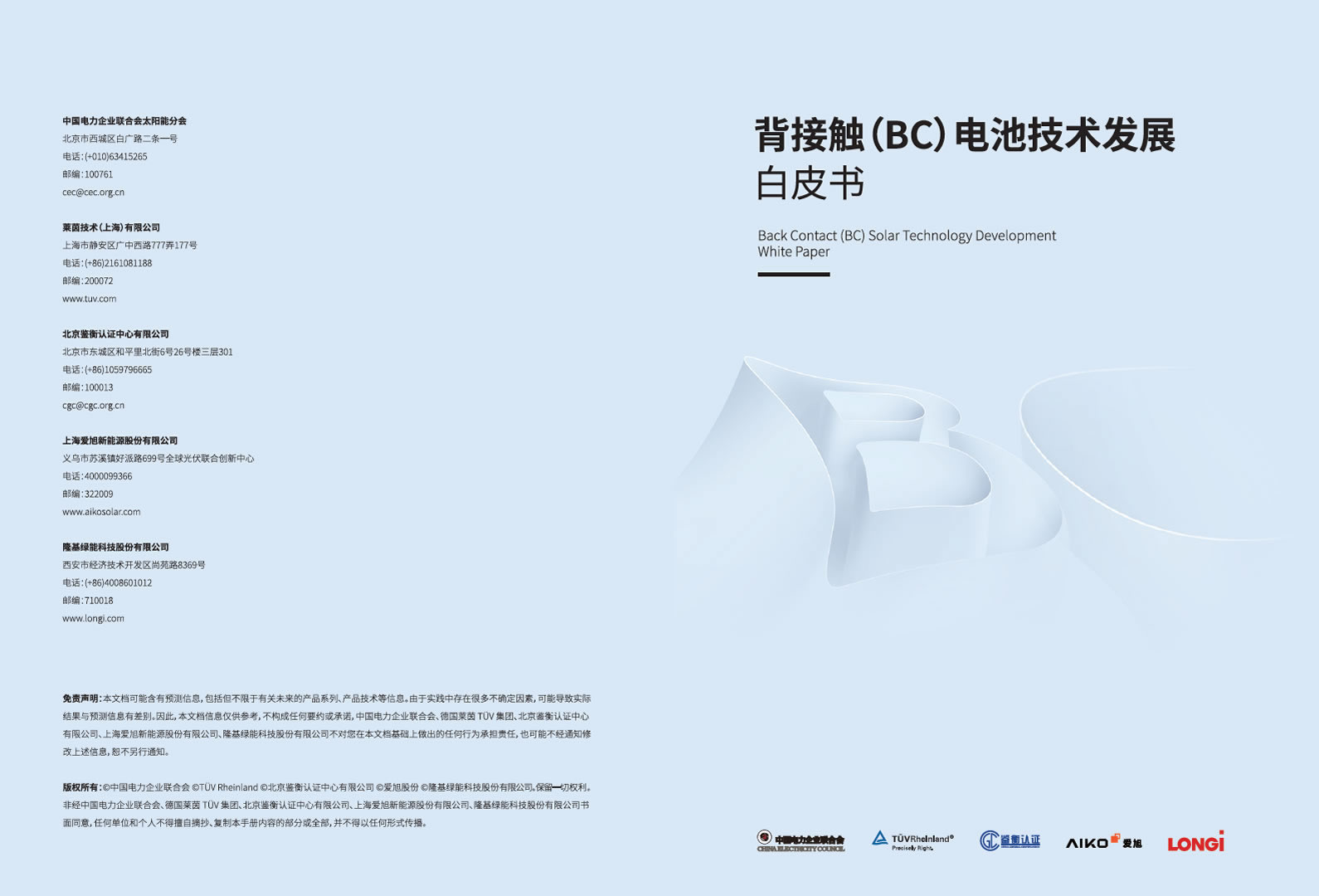 背接触（BC）电池技术发展白皮书